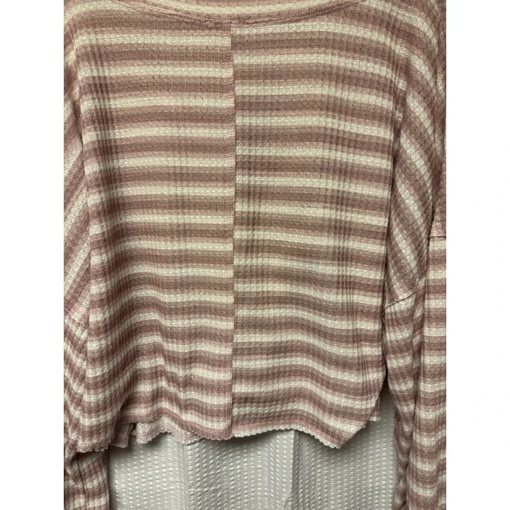Peach Love California Women's Drop Shoulder Waffle‎ Knit Oversized V Neck Size M